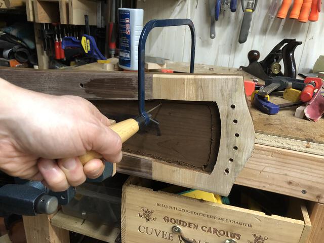 Honestly, my least favorite tool to use. It causes hand cramps, *and* I'm terrible at it. Maybe some day I'll take the time to learn (or get a real fret saw instead of this mediocre coping saw). Until then, I'm thankful for my sander to help clean up all of those jagged edges.