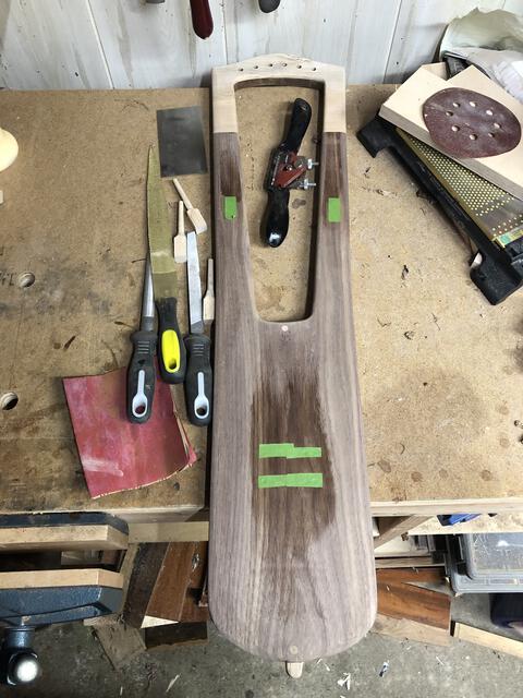 There is a surprising amount of hand-finishing with rasps, files, spokeshave, and several different grits of sandpaper for when the wood grain wouldn't cooperate with the spokeshave or the card scraper.