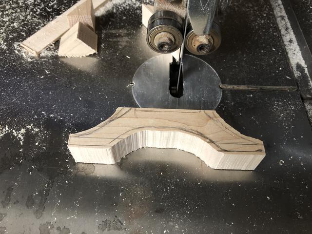 I rough cut out the bridge shape on the bandsaw.